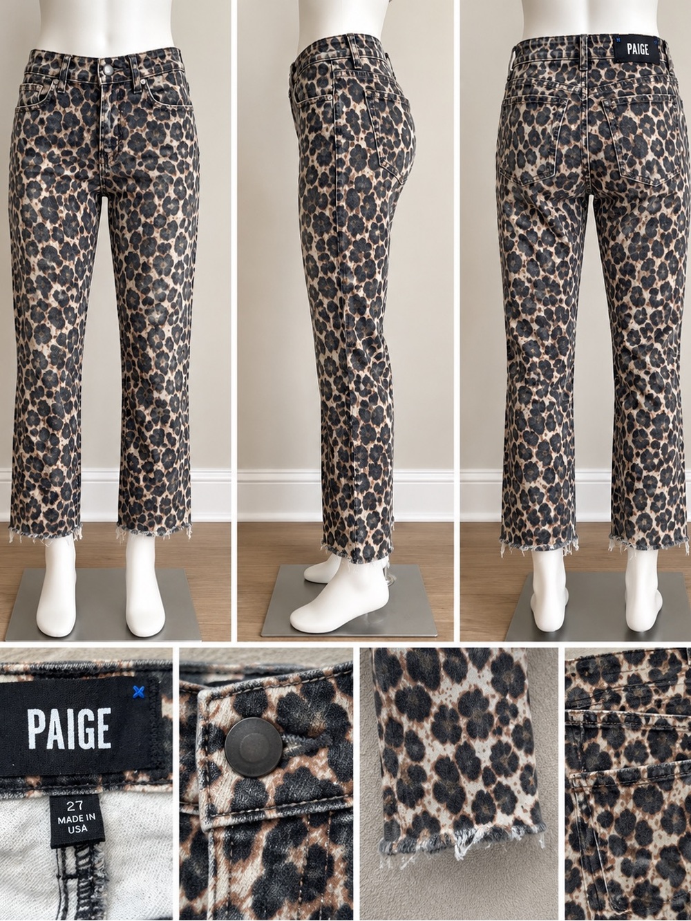 PAIGE Leopard Print Cropped Jeans in Tan and Black